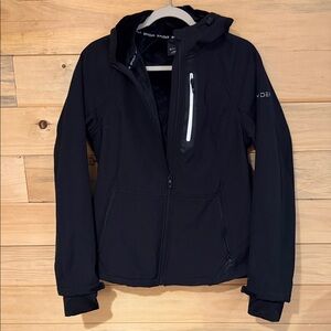Spyder Black Hooded Softshell Ski Jacket with Chest Zip